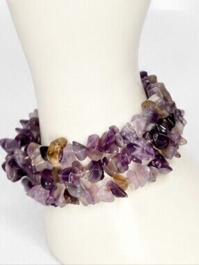 💎Natural Amethyst Chip Wrap Bracelet & Adjustable Bracelet Set Boho Crystal